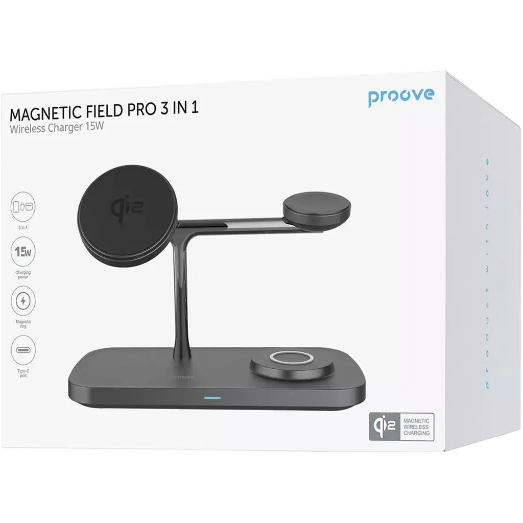 Бездротовий зарядний пристрій Proove Magnetic Field Pro 3in1 Qi2 Black (WSMP15002001) [131671] - фото 4