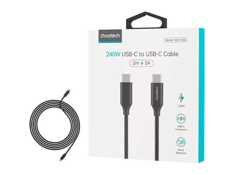 Кабель USB Type-C Choetech USB Type-C to USB Type-C 2m Black (XCC-1036) - фото 4