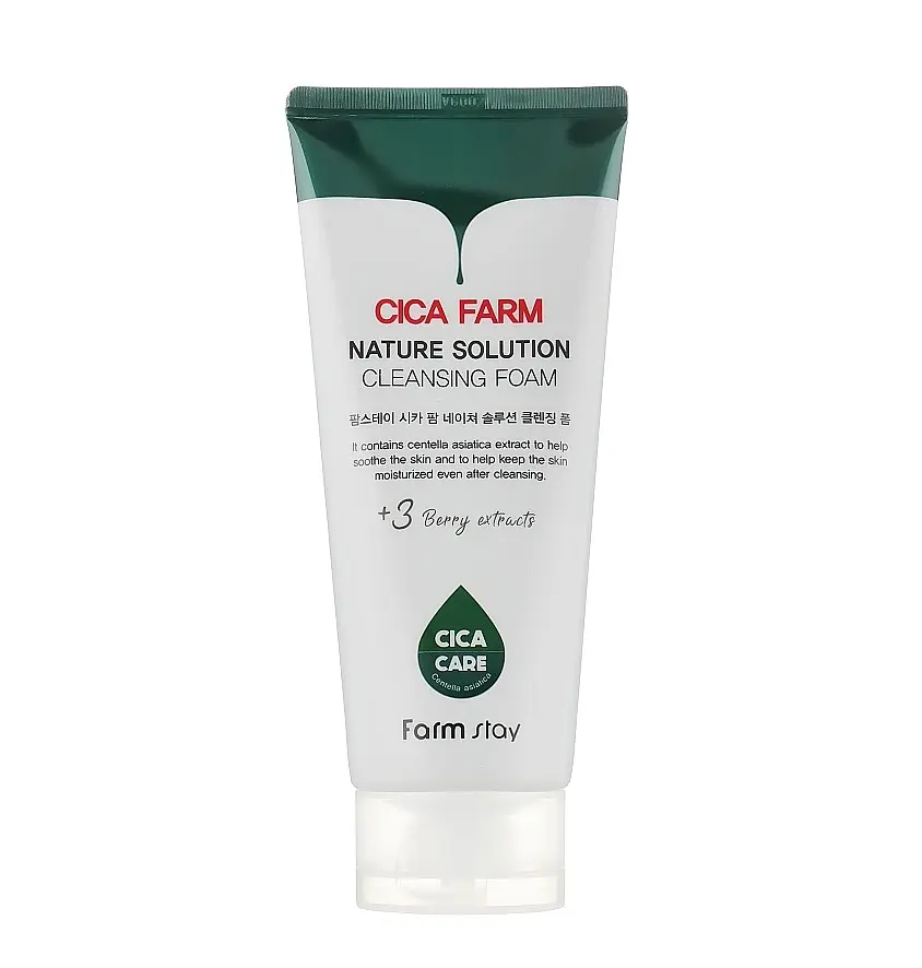 Очищающая пенка для чувствительной кожи лица с центеллой Сica farm nature solution cleansing foam FarmStay 180 мл - фото 2