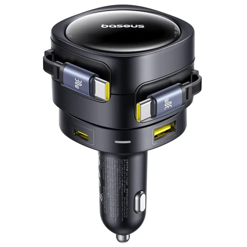 АЗП Baseus Enjoyment Max PD90W with retractable cables (1USB-A/3C) (C00035507121) Cosmic Black - фото 2