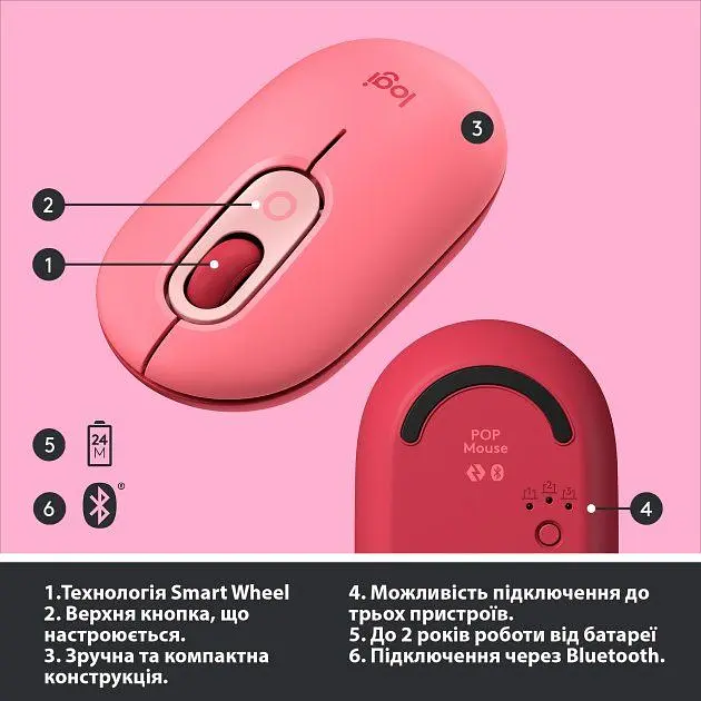 Миша Logitech POP Mouse Bluetooth Heartbreaker Rose (910-006548) [69017] - фото 11