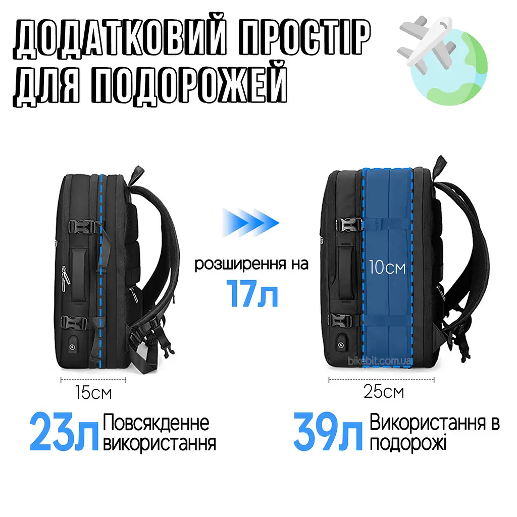 Дорожный городской рюкзак расширяемый Mark Ryden 8057Y 23-39л с отсеком для ноутбука 17.3" и USB Black (17587) - фото 10