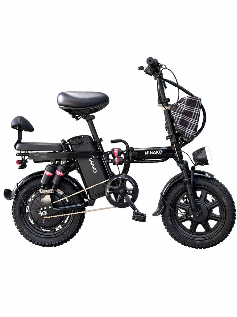 Електровелосипед Minako Mini 16" двомісний (1000W, 24Ah) + Пасажирське сидіння Чорний - фото 2