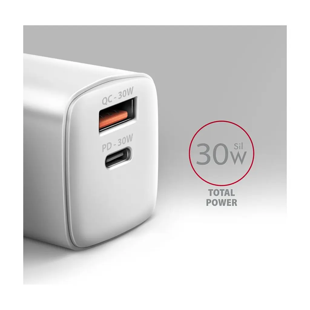 Зарядний пристрій AXAGON 1xUSB QC4.0 + 1xUSB-C PD30W PPS white (ACU-PQ30W) - фото 3