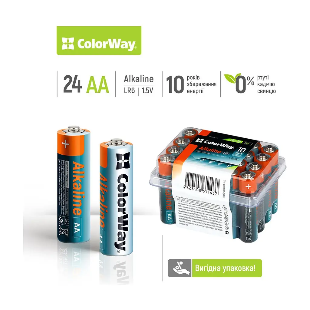 Батарейка ColorWay AA LR6 Alkaline Power (лужні) x 24 plastic box (CW-BALR06-24PB) - фото 2