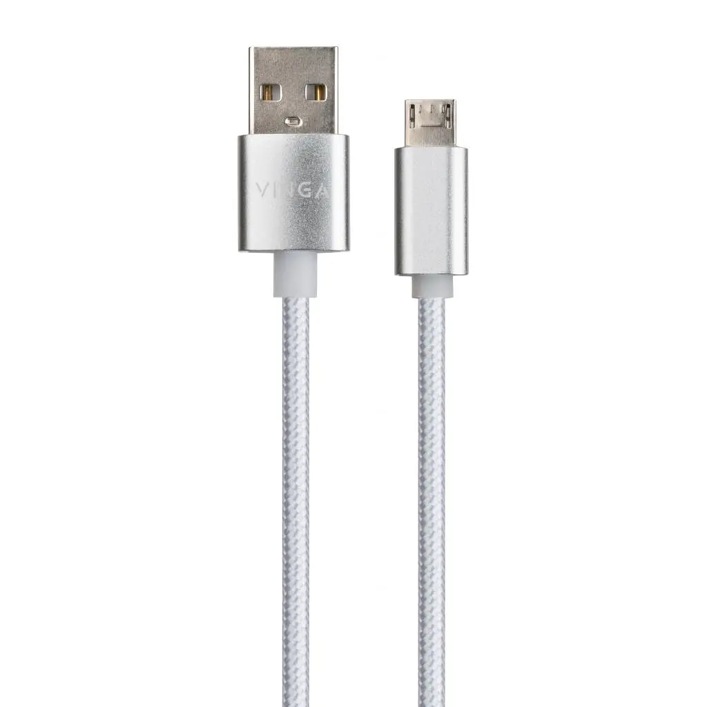Дата кабель USB 2.0 AM to Micro 5P 1m LED silver Vinga (VCPDCMLED1S) - фото 2