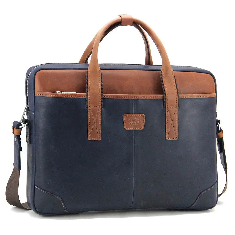 Сумка кожаная для ноутбука Tom Stone 717 BL-R синяя MacBook 16' - фото 3