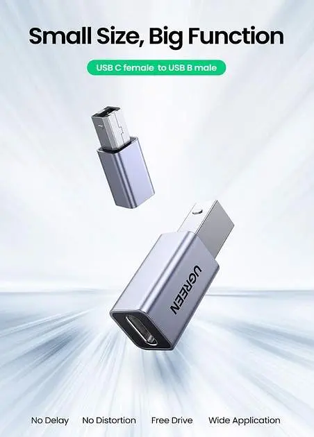 Переходник UGREEN US382 USB C на USB B Printer Adapter для принтера, жесткого диска, док станции, факса Grey - фото 2
