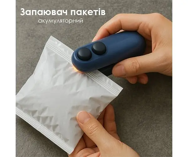 Запаювач пакетів 2-в-1 з різаком, акумуляторний, чорно-синій - фото 2