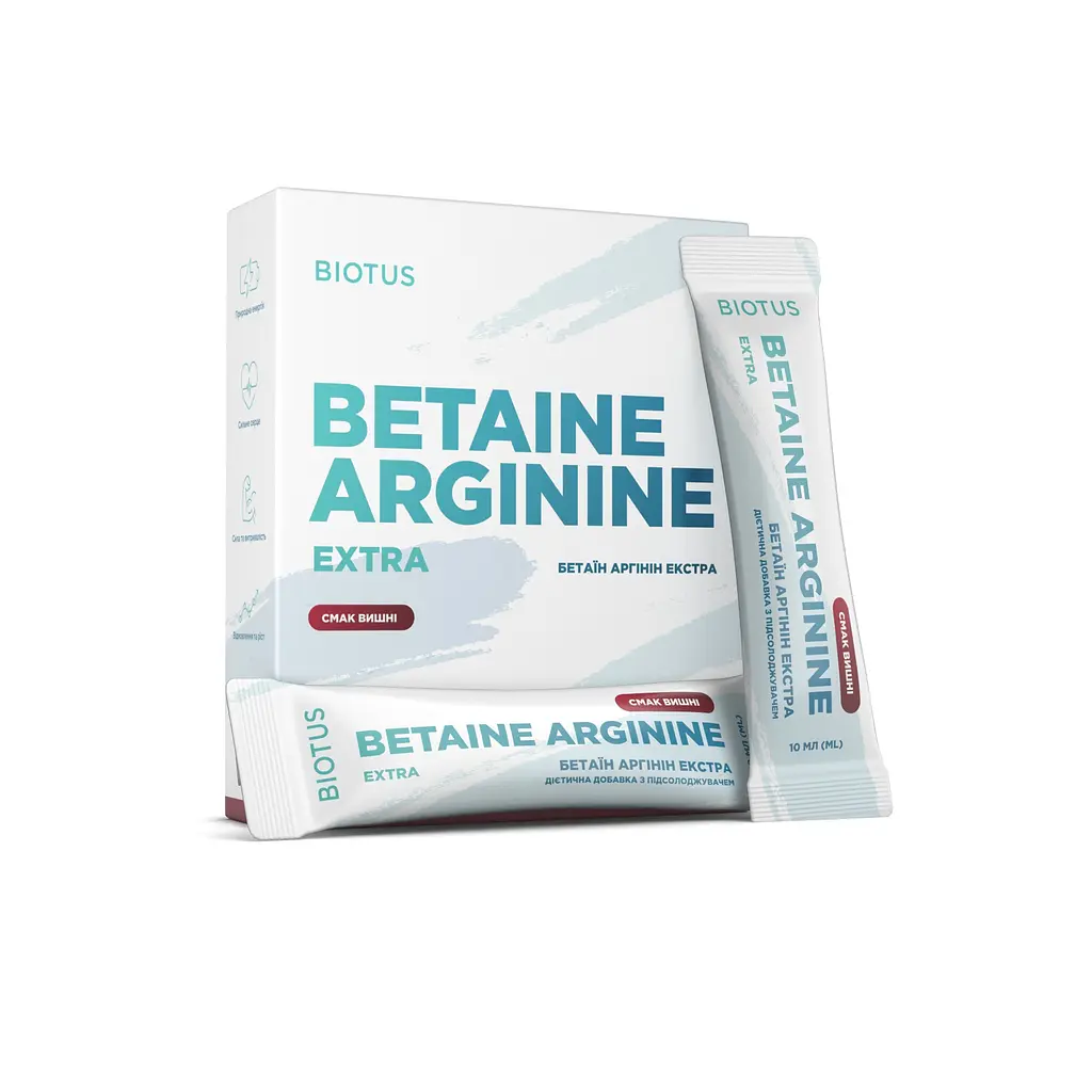 Бетаїн Аргінін Екстра, Betaine Arginine Extra, смак вишні, 10 саше (по 10 мл кожен) Biotus vit0003369