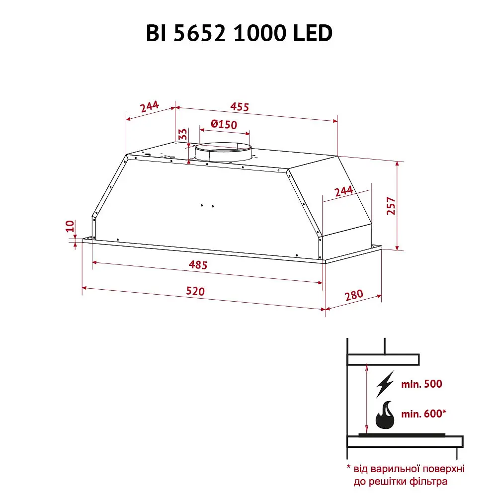 Витяжка повновбудована PERFELLI BI 5652 I 1000 LED - фото 12