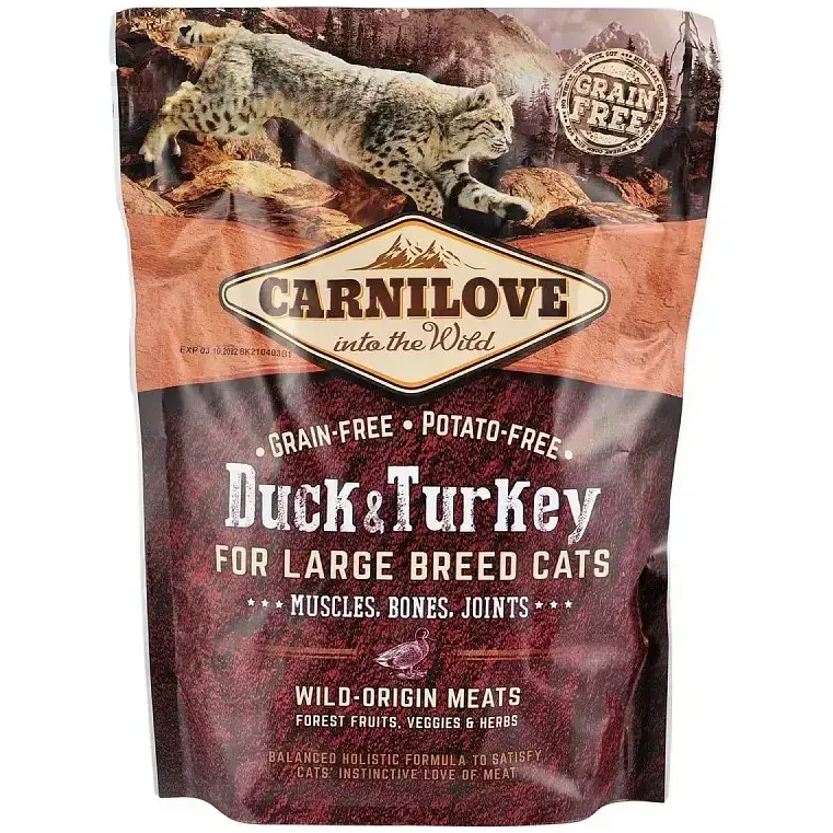 Беззерновий сухий корм для великих порід котів Carnilove Cat Duck & Turkey Large Breed Muscle, Bones & Joints із качкою та індичкою 2 кг