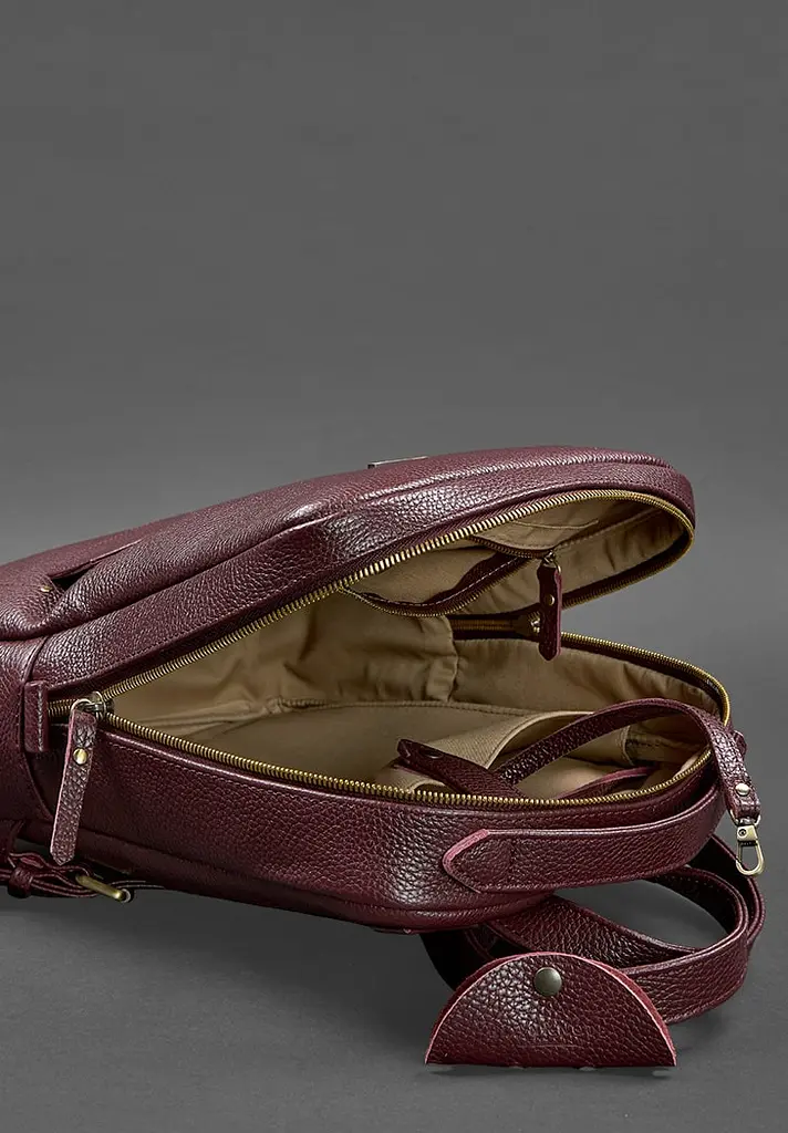 Кожаный женский городской рюкзак на молнии Cooper марсала флотарь - фото 6