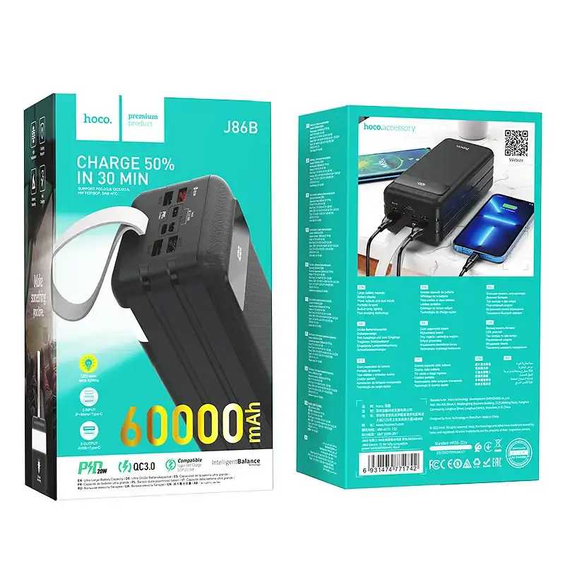 Універсальна мобільна батарея Hoco J86B 22.5W 60000mAh (Чорний) - фото 3