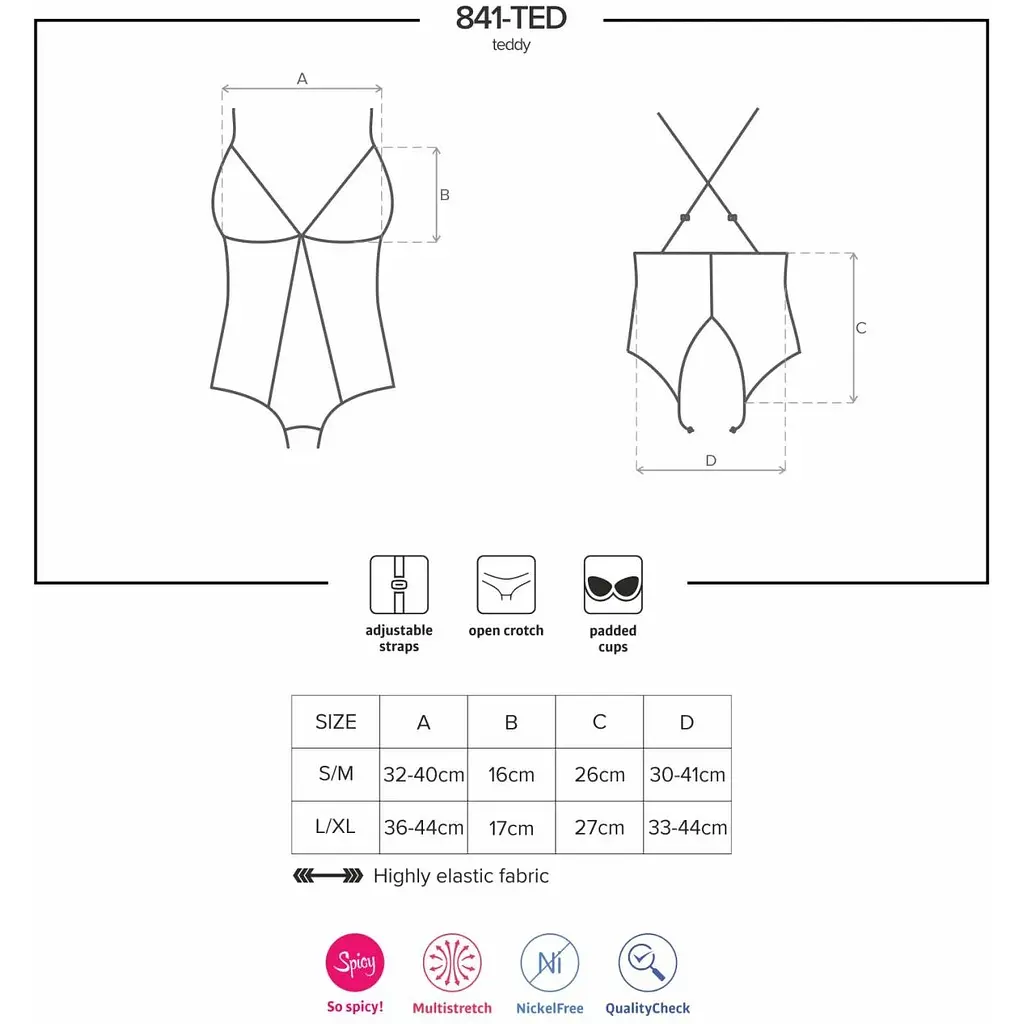 Сітчастий боді з відкритими сідницями Obsessive 841-TED-1 teddy S/M, чорний - фото 7