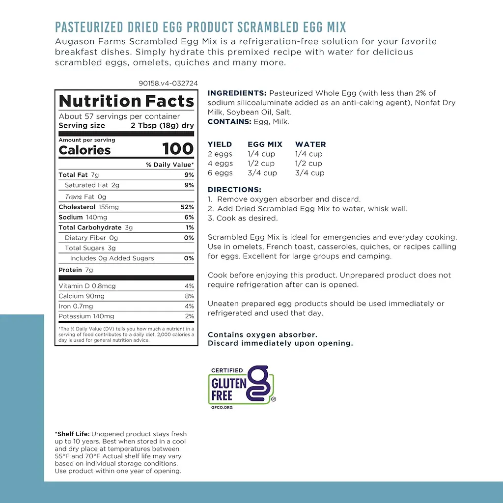 Сублімовані яйця для приготування омлету з великим терміном придатності 10 років Augason Farms, 57 порцій (101094) - фото 3