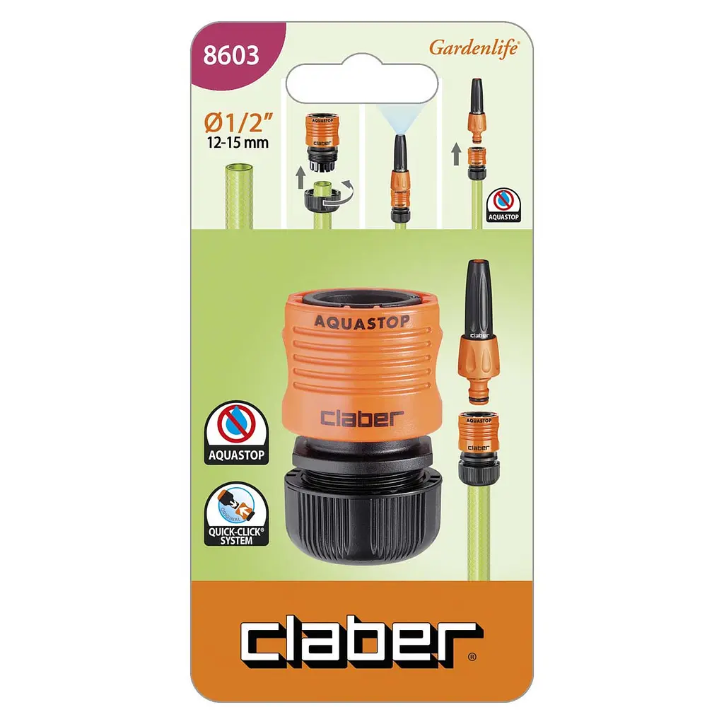 Конектор для поливального шлангу 1/2" з системою "Aquastop" Claber 8603 - фото 2