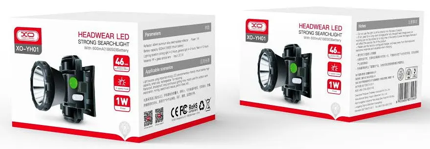 Налобний LED фонарь XO YH01 Head Flashlight 600mah Чорний - фото 2