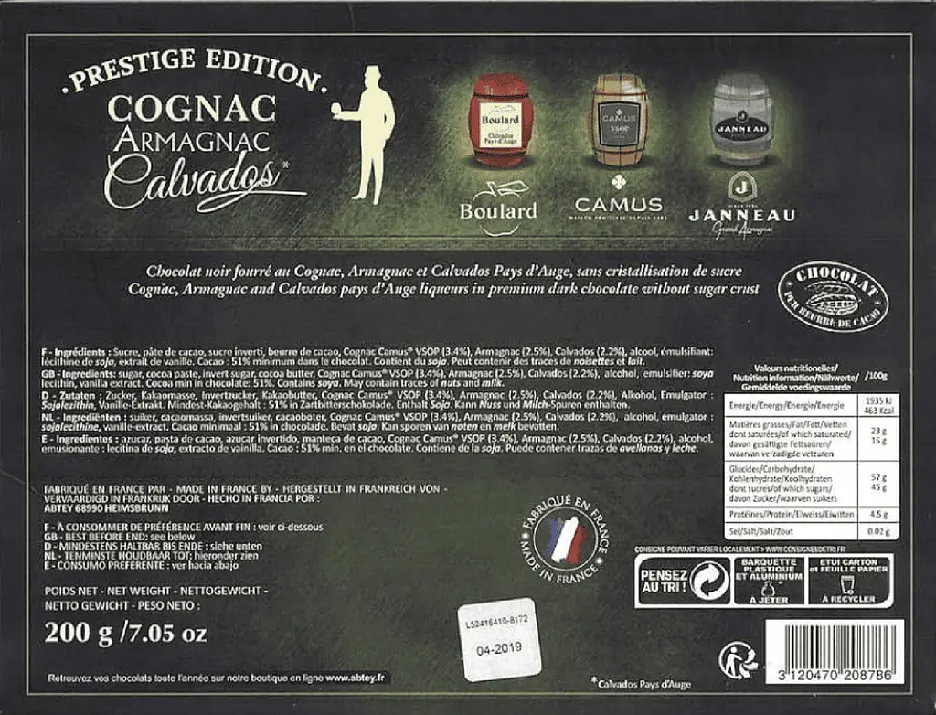 Шоколадные конфеты с алкоголем Abtey Prestige Edition Cognac Armagnac Calvados 200г - фото 6