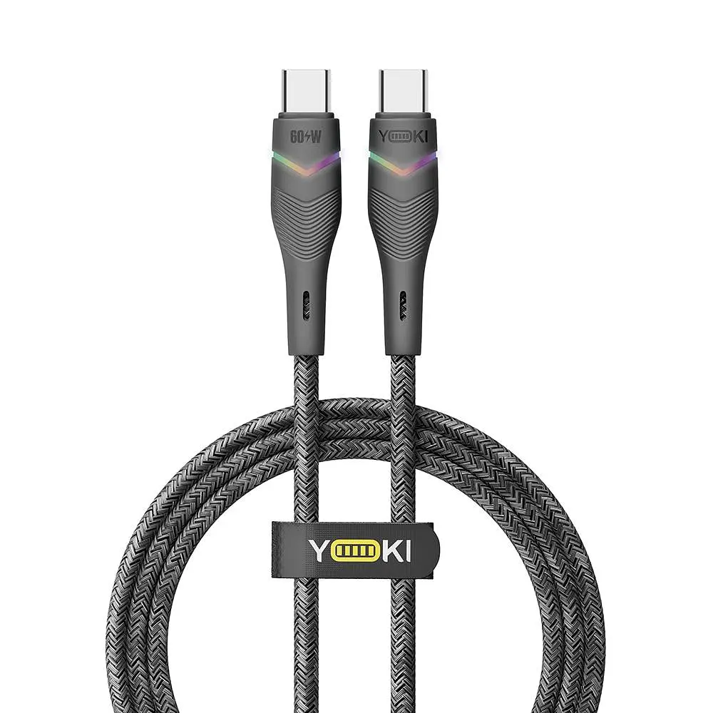 Кабель для заряджання та обміну даними USB Yoki YK-RG24 RGB Series Type-C to Type-C 60W 3A/20V 1.2 м Чорний