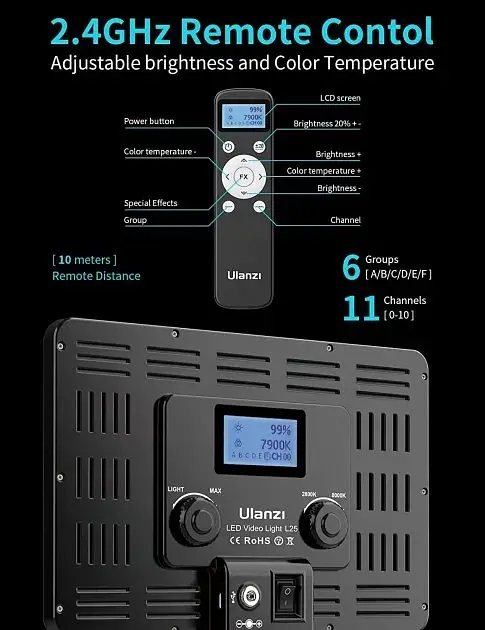 Светодиодная панель Ulanzi L25, 12.6” 216 LED + 25 Вт настольная стойка 54 см [76826] - фото 2