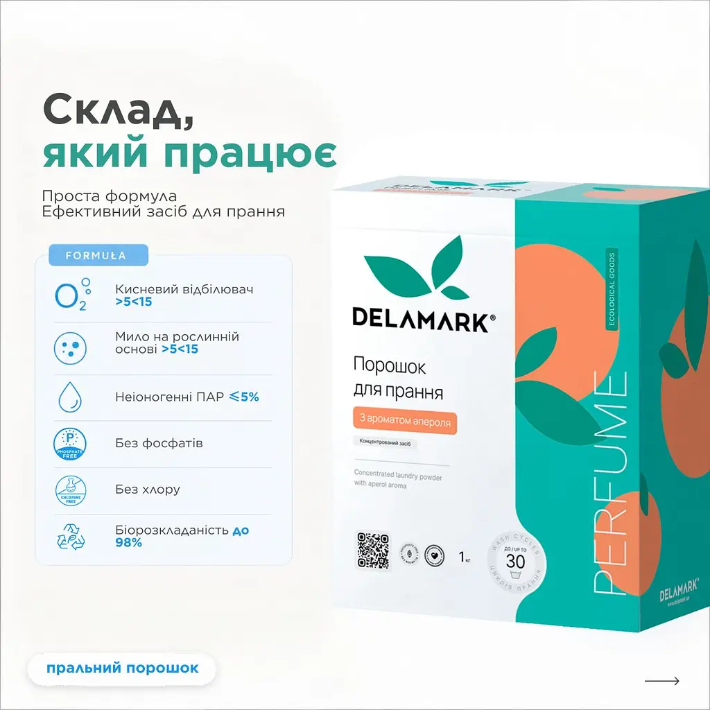 Універсальний концентрований пральний порошок DeLaMark з ароматом аперолю 1 кг (4820152332509) - фото 2