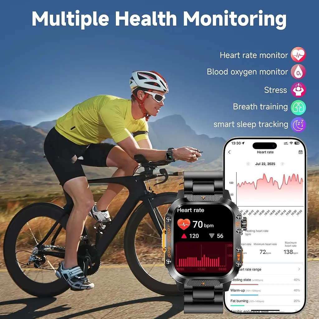 Чоловічий розумний годинник з GPS, Bluetooth дзвінками, компасом та двома ремінцями - фото 5