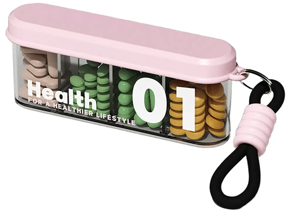Органайзер для таблеток з ремінцем MEMOSAN Health 01 Portable Pill Organizer with Lanyard водонепроникний з 4 відділеннями
