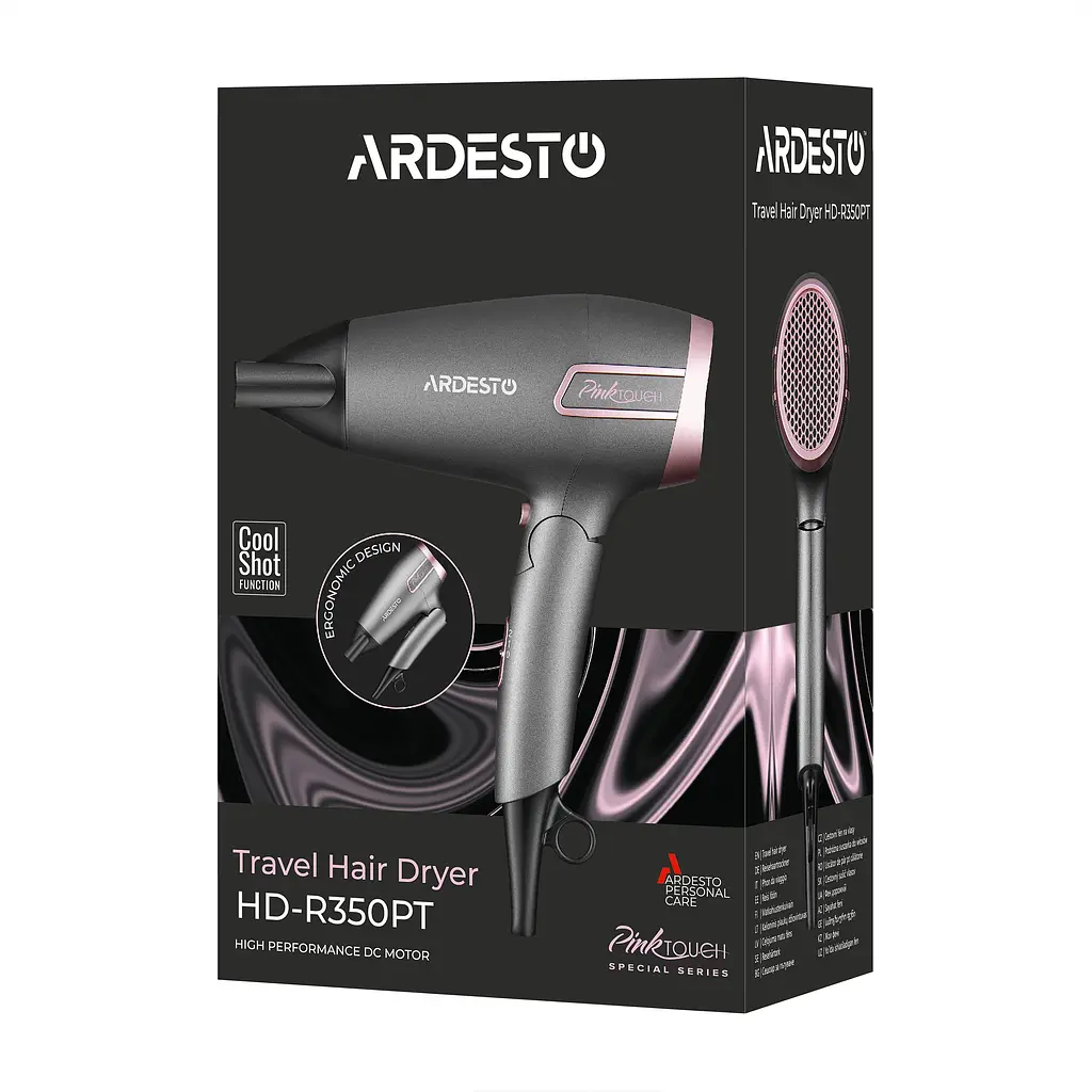 Фен Ardesto Pink Touch, 2000Вт, 2 скорости, 2 темп.режима, складная ручка, серый+розовый - фото 9