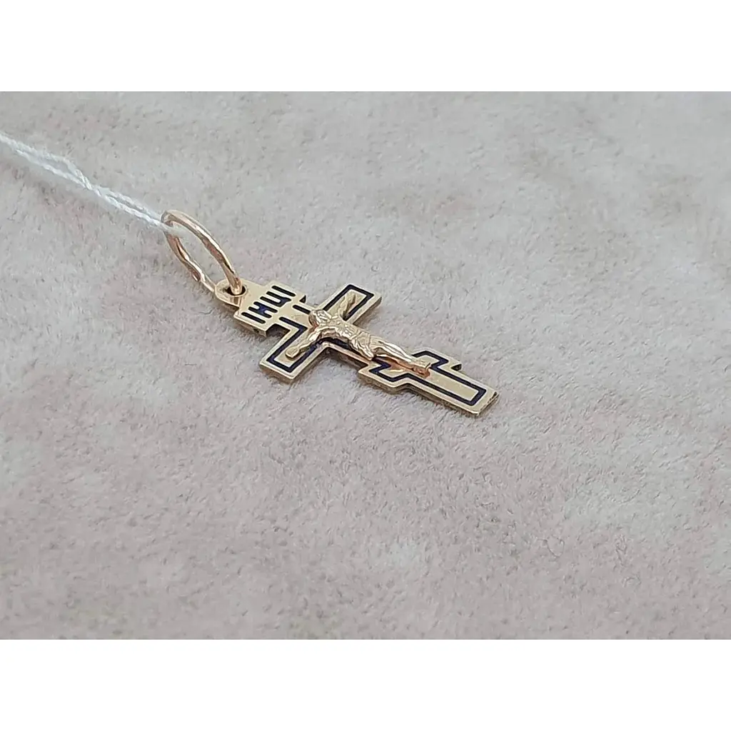 Золотий хрестик Харківська ювелірна фабрика Розп'яття Христа з емаллю. 11523-Е - фото 2