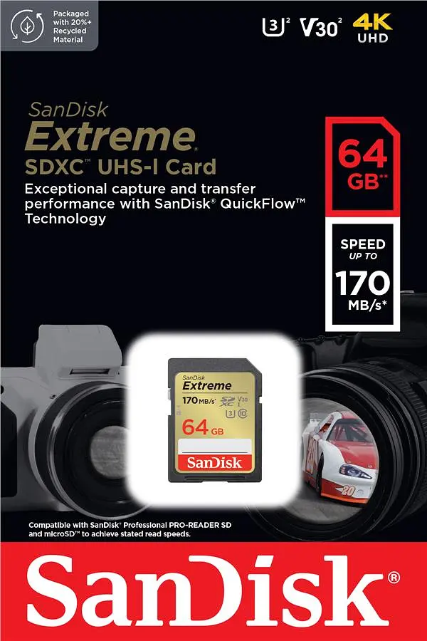 SanDisk Карта пам'яті SD 64GB C10 UHS-I U3 R170/W80MB/s Extreme V30 - фото 4