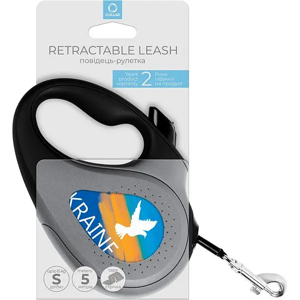 Повідець-рулетка для собак Waudog R-leash Прапор, світловідбиваючий, S, до 15 кг, 5 м, чорний - фото 3