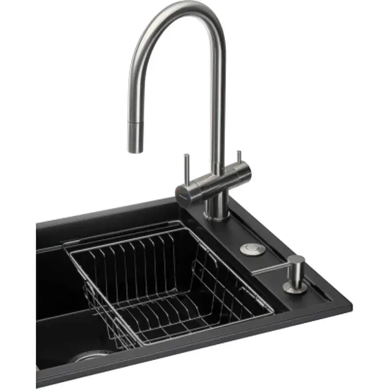 Мийка кухонна GRANADO Royal Artes black shine (+ подрібнювач Algar 1000 + змішувач Ferrol inox + дозатор Redondo inox (ksg1301) - фото 2