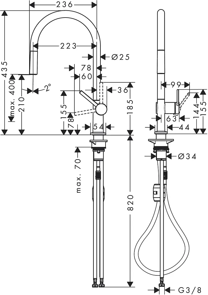 Змішувач Hansgrohe Talis 210 1jet кухонний з витяжним виливом 72802000 Хром - фото 2