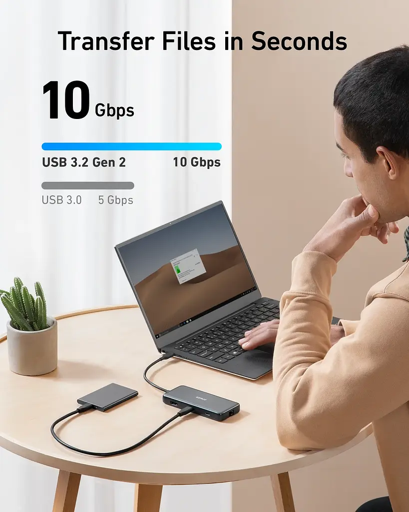 Перехідник Anker PowerExpand 8-in-1 - PD in 100 W/HDMI/2 xUSB-A/USB-C 10 Gbps/LAN/SD Black (7255316) - фото 2