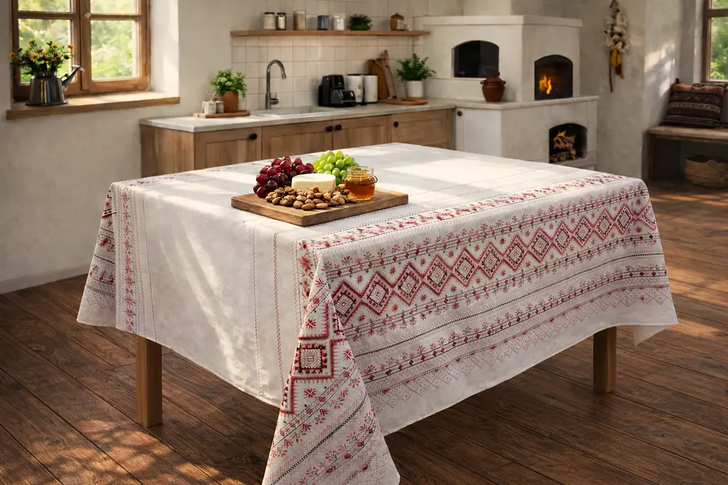 Скатертина Ecotton 150х180 см бавовняна в етно стилі з українською вишивкою біла (23699) - фото 4