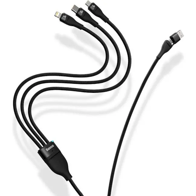 Кабель Baseus Flash Series Ⅱ 3-in-2 Cable USB+Type-C to MicroUSB+Lightning+Type-C 100W 1.2m CASS030101 Black - фото 5