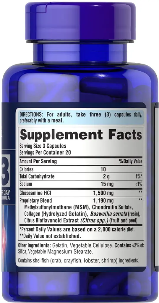 Препарат для суставов и связок Puritan's Pride Chondroitin Glucosamine MSM 3 Per Day Formula, 60 капсул - фото 2