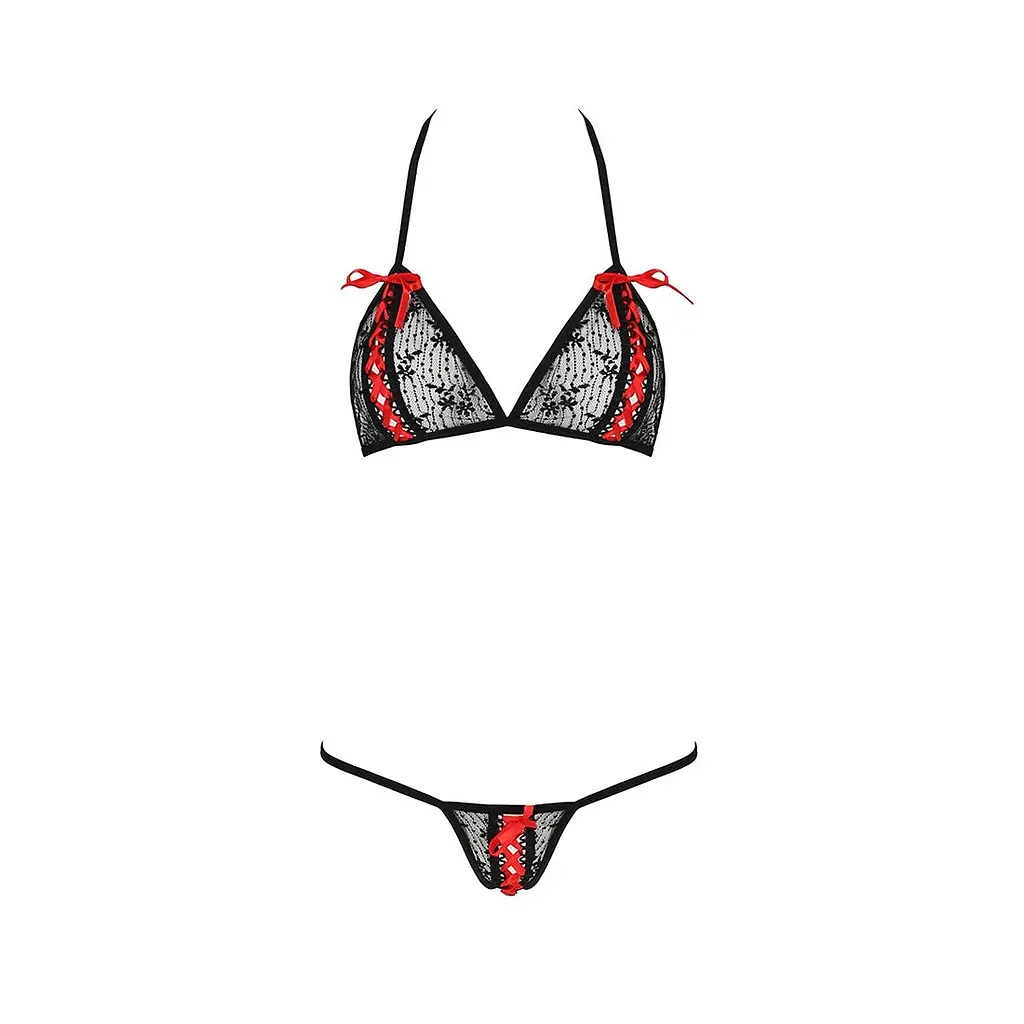 Комплект білизни Passion MELISSA BIKINI XXL/XXXL, black, ліф зі шнурівкою і трусики-стрінги - фото 5