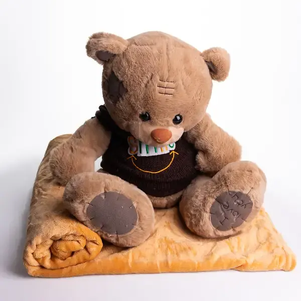 Мягкая игрушка с пледом 110х140 см Мишка Тедди в коричневом свитере бежевый плюшевый плед игрушка подушка детская ТМ COLORFUL HOME 509-35BRBR - фото 2