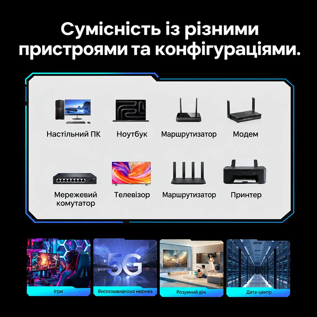 Патч-корд Ethernet Cat7 SFTP Vention 5 м LAN-кабель RJ45 8P8C на обох кінцях до 10 Гбіт/с фольговане екранування кожної пари та загальний фольгований екран гнучка оболонка з ПВХ чорний (ICHBJ) - фото 5