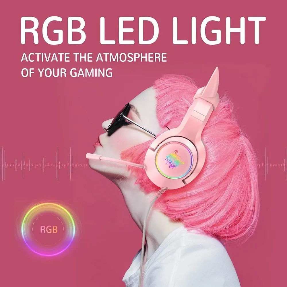 Проводная игровая гарнитура Onikuma Gaming CAT with LED K9 , USB, 3.5mm, 2.2m, pink - фото 7