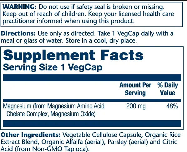 Магній хелат, Solaray Magnesium Amino Acid Chelate 200mg - 100 vcaps - фото 2