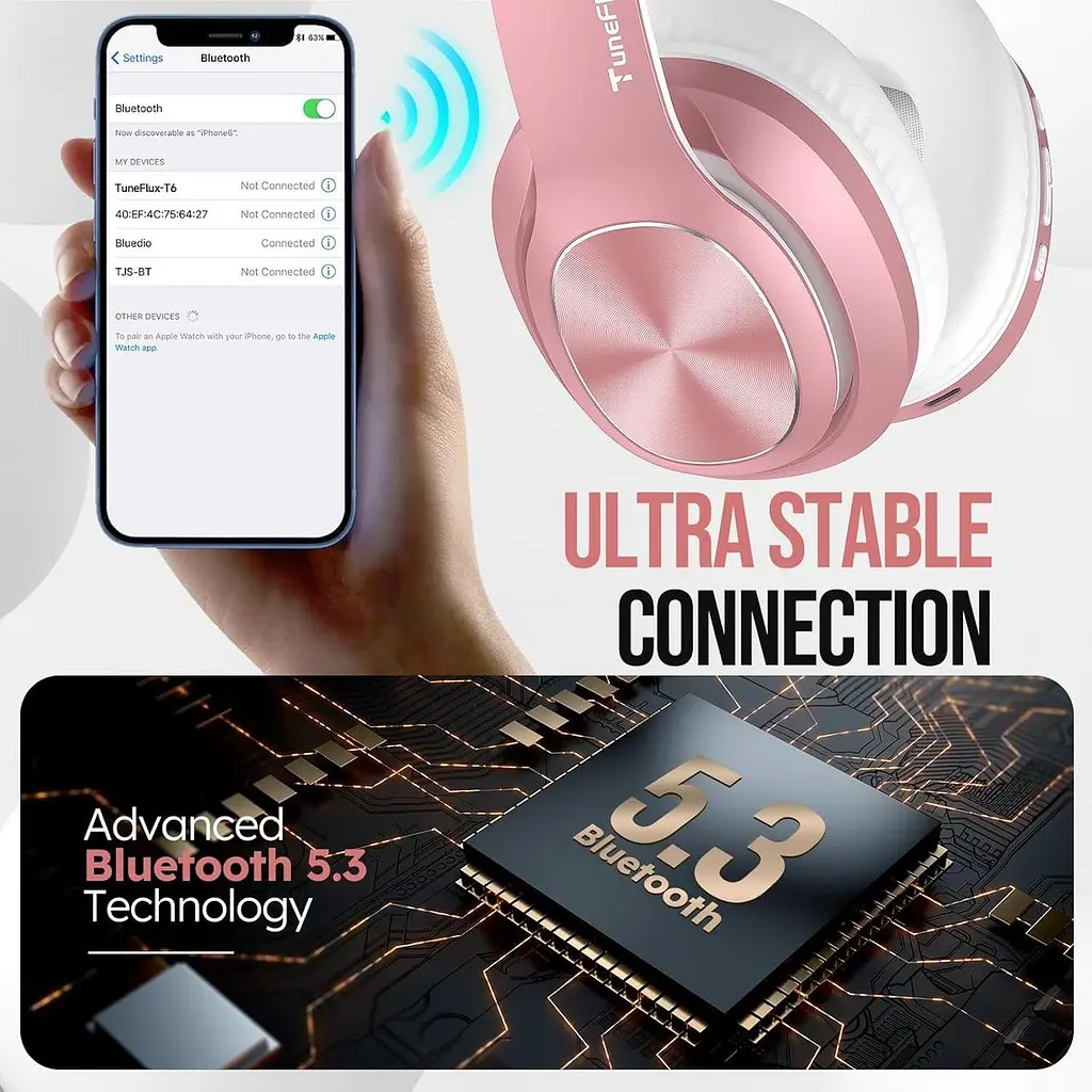 Беспроводные наушники-вкладки Bluetooth 5.3, 80 часов воспроизведения, звуковые режимы 3EQ, HiFi стерео, розовое TuneFlux T6  - фото 6