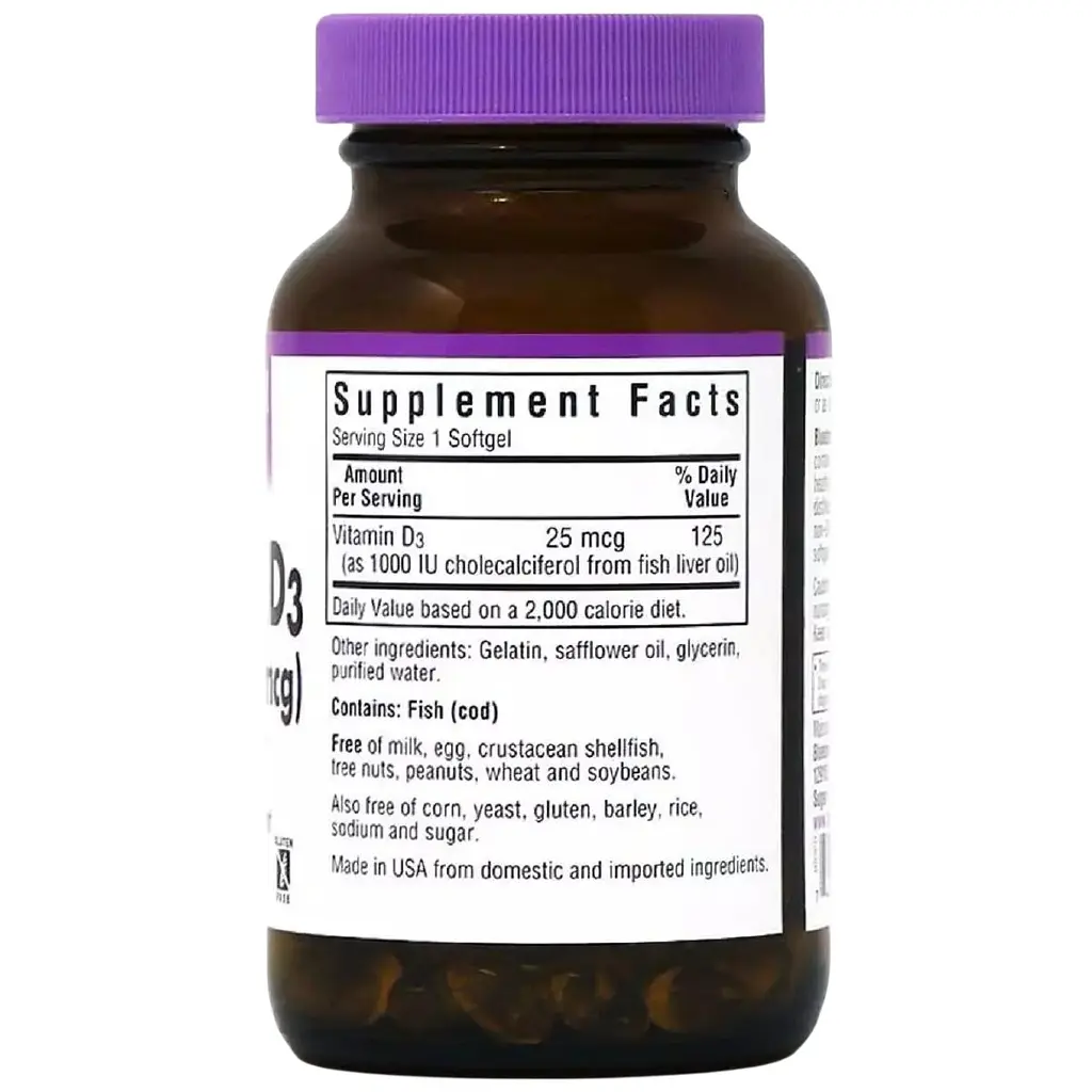 Вiтамiн D3 1000IU Bluebonnet Nutrition 250 желатинових капсул - фото 2