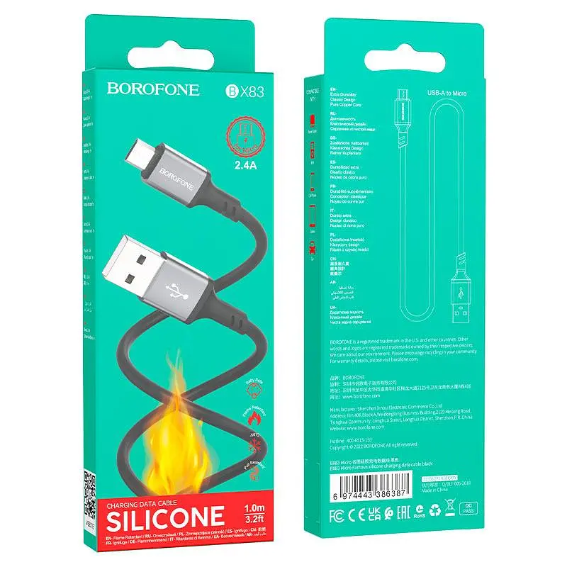 Кабель Borofone BX83 Micro Famous silicone charging data cable чорний - фото 2