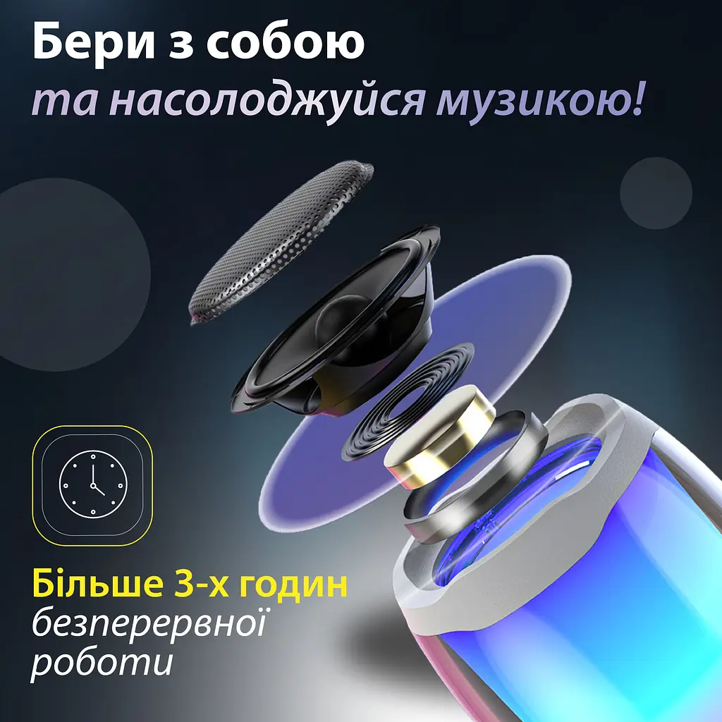 Портативная колонка Smart X 8893AW Pulse 4 mini BT/TF/FM/TWS/AUX/USB с подсветкой 5 Вт, белая - фото 5