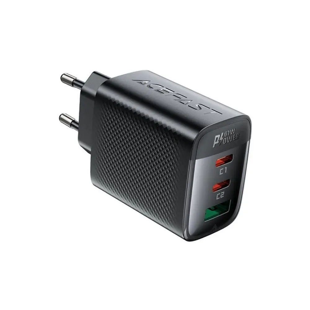 Мережевий зарядний пристрій ACEFAST A108 PD67W GaN (2 x USB-C+USB-A) charger Чорний