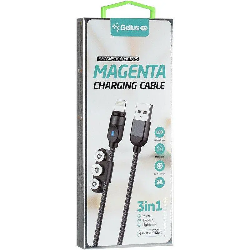 Магнітний USB кабель Gelius Pro Magenta GP-UC-U013u 3в1 (MicroUSB/iPhone X/Type-C) Black - фото 2