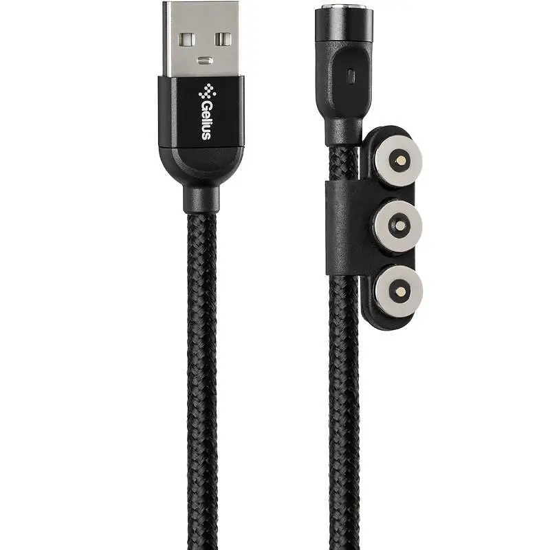 Магнітний USB кабель Gelius Pro Magenta GP-UC-U013u 3в1 (MicroUSB/iPhone X/Type-C) Black - фото 6